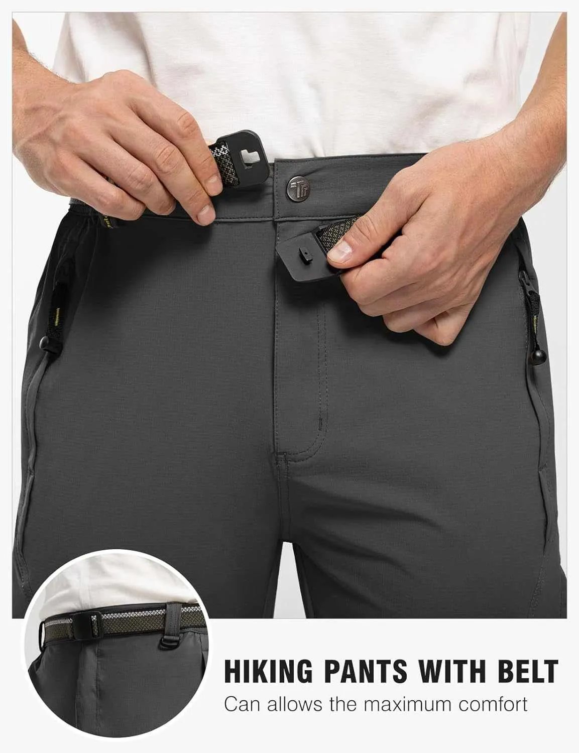 TBMPOY Men's Lightweight Hiking Pants with Belt 5 Zip Pocketsj