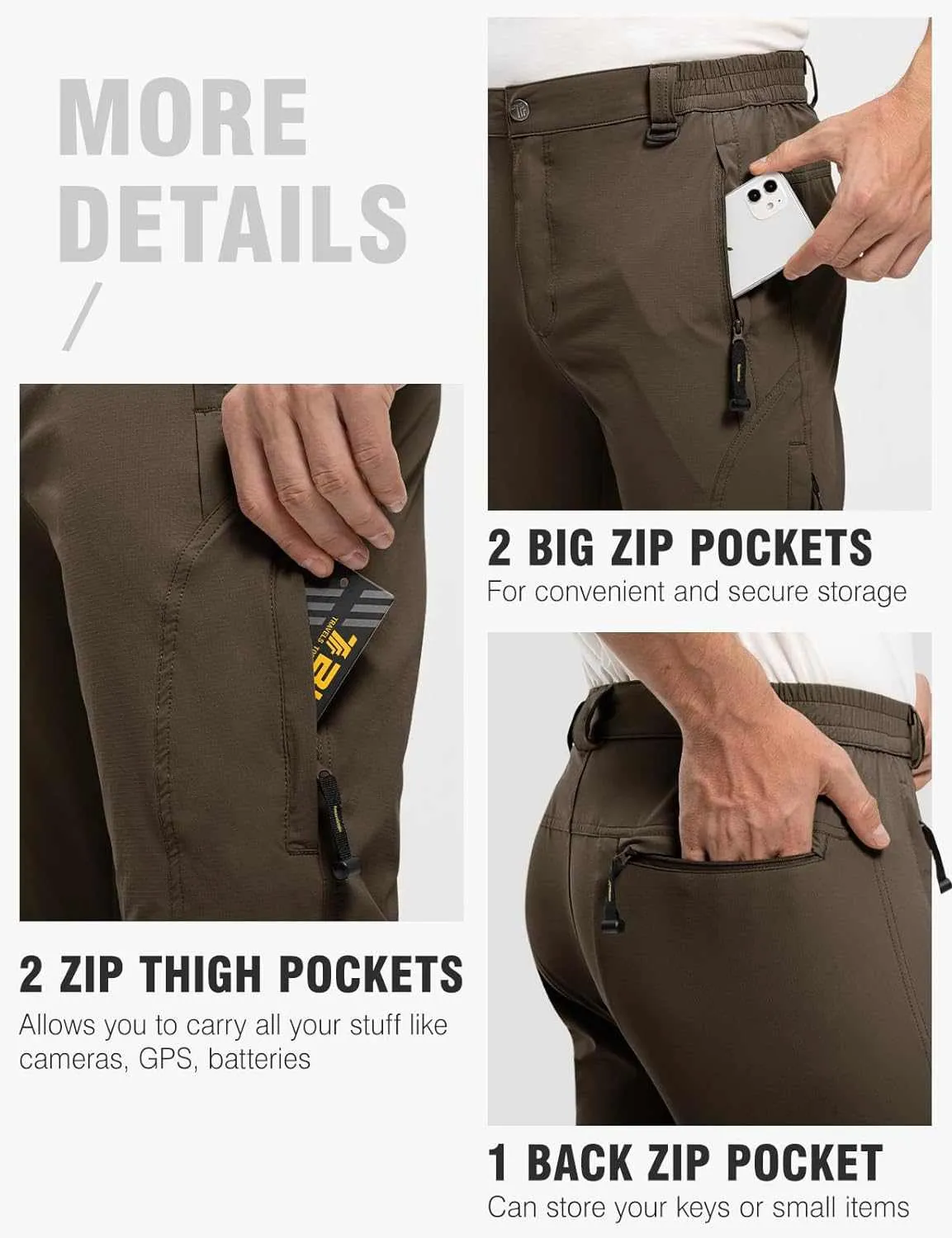 TBMPOY Men's Lightweight Hiking Pants with Belt 5 Zip Pocketsj