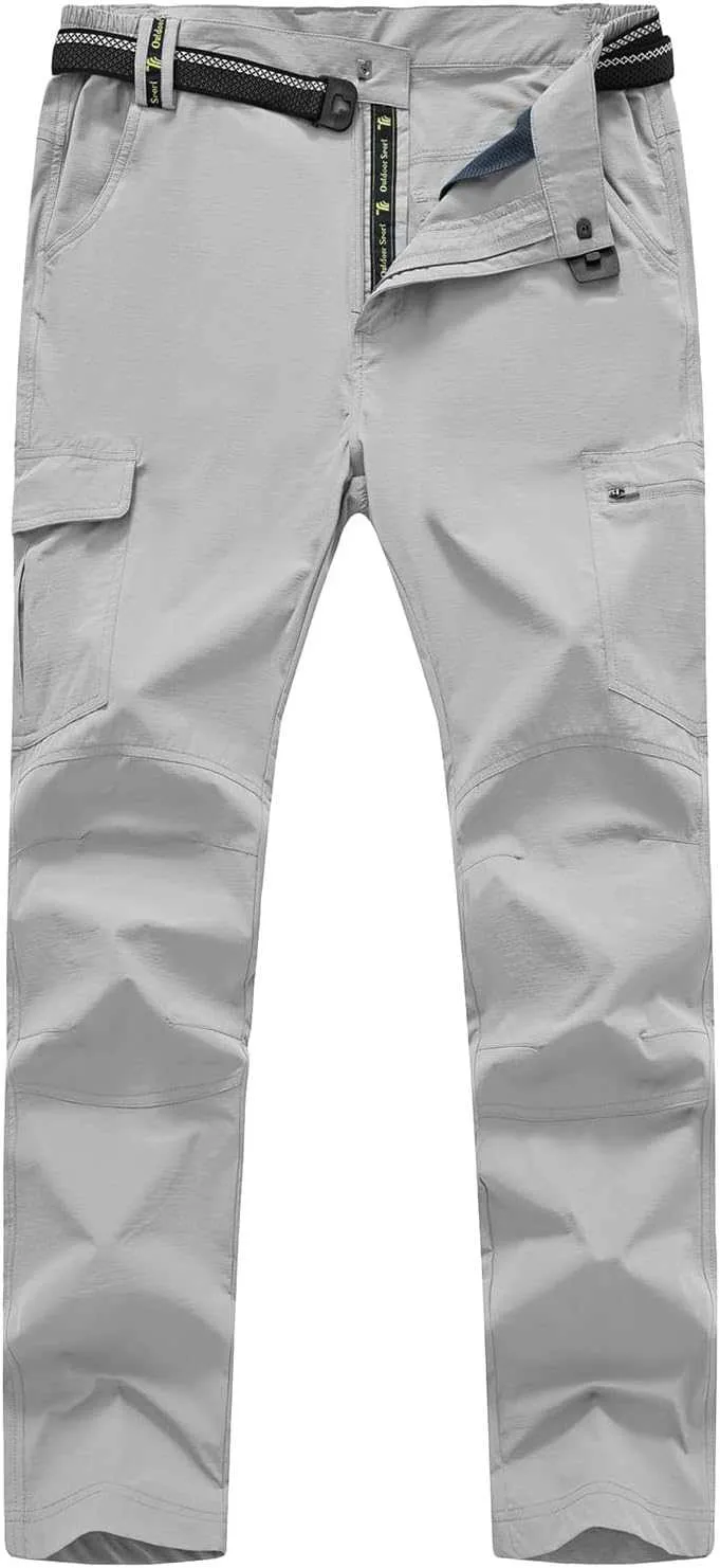 TBMPOY Men's Lightweight Hiking Pants with Belt 5 Zip Pocketsj