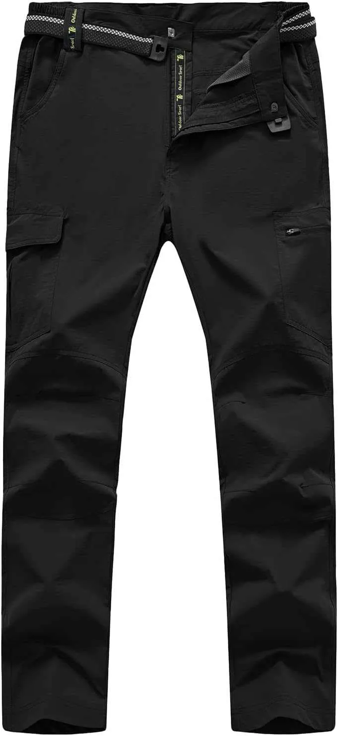 TBMPOY Men's Lightweight Hiking Pants with Belt 5 Zip Pocketsj