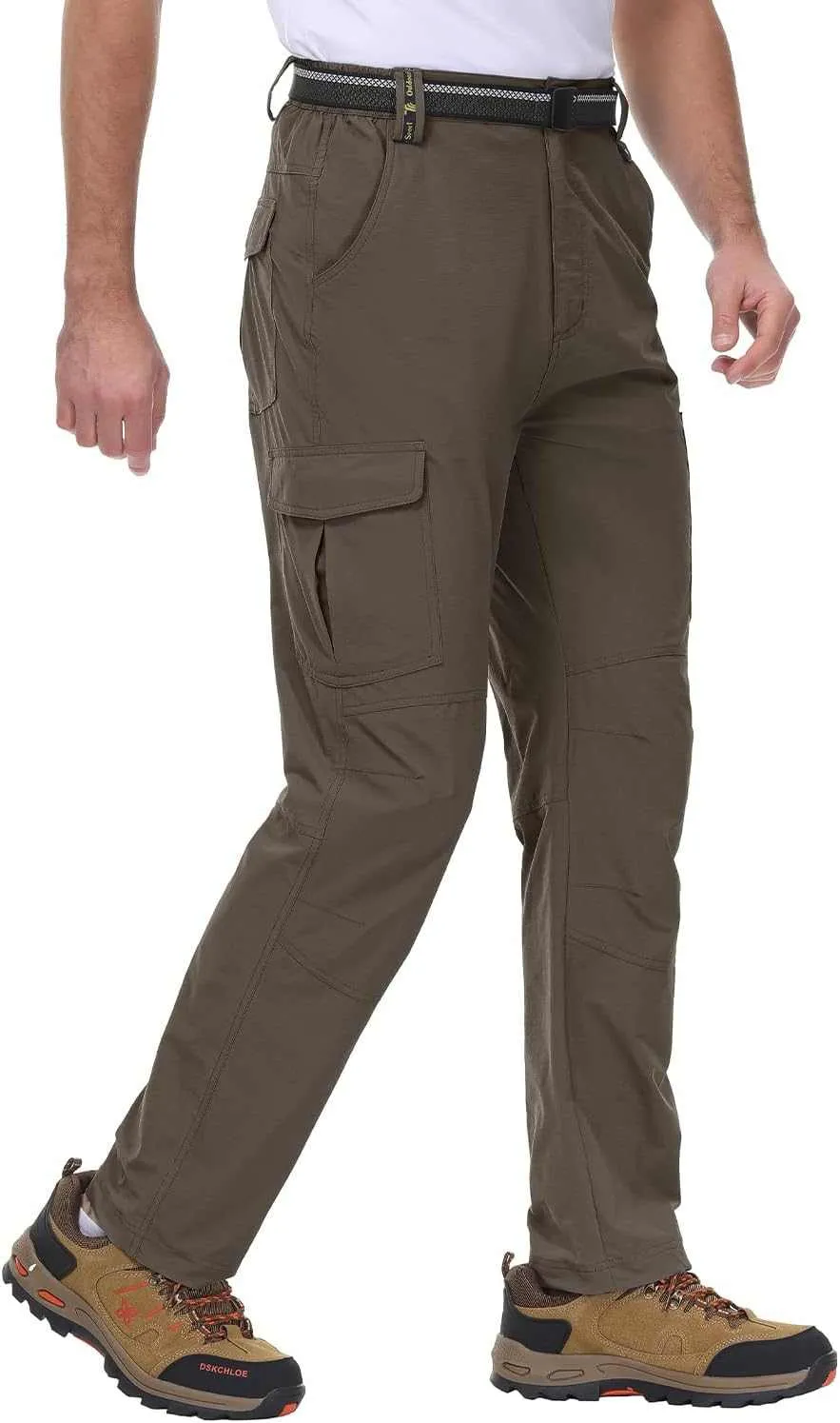 TBMPOY Men's Lightweight Hiking Pants with Belt 5 Zip Pocketsj