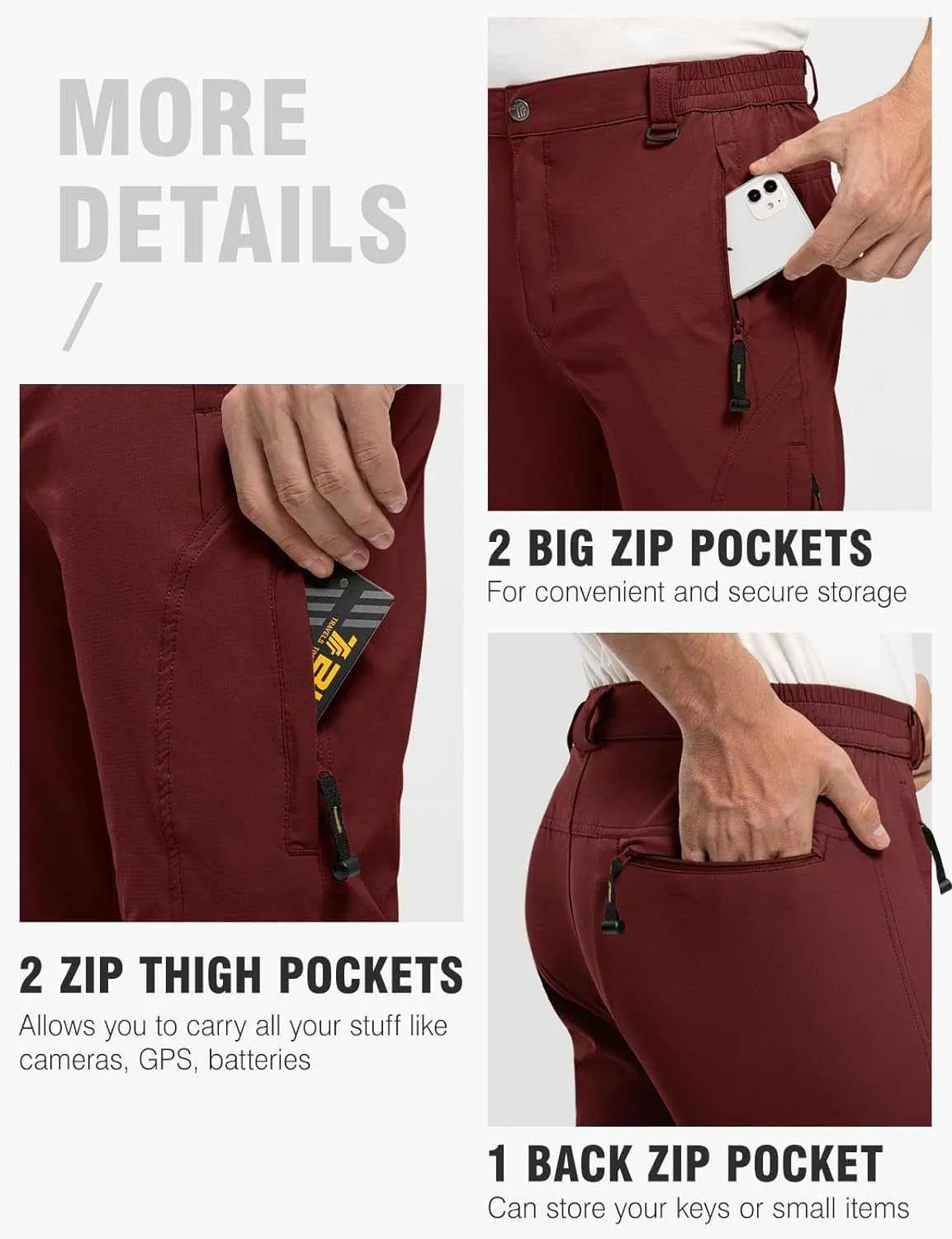TBMPOY Men's Lightweight Hiking Pants with Belt 5 Zip Pocketsj