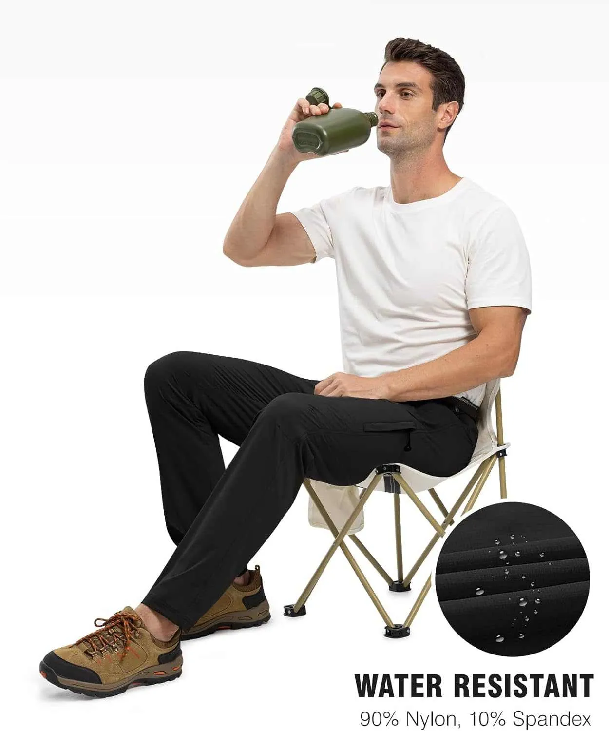 TBMPOY Men's Lightweight Hiking Pants with Belt 5 Zip Pocketsj