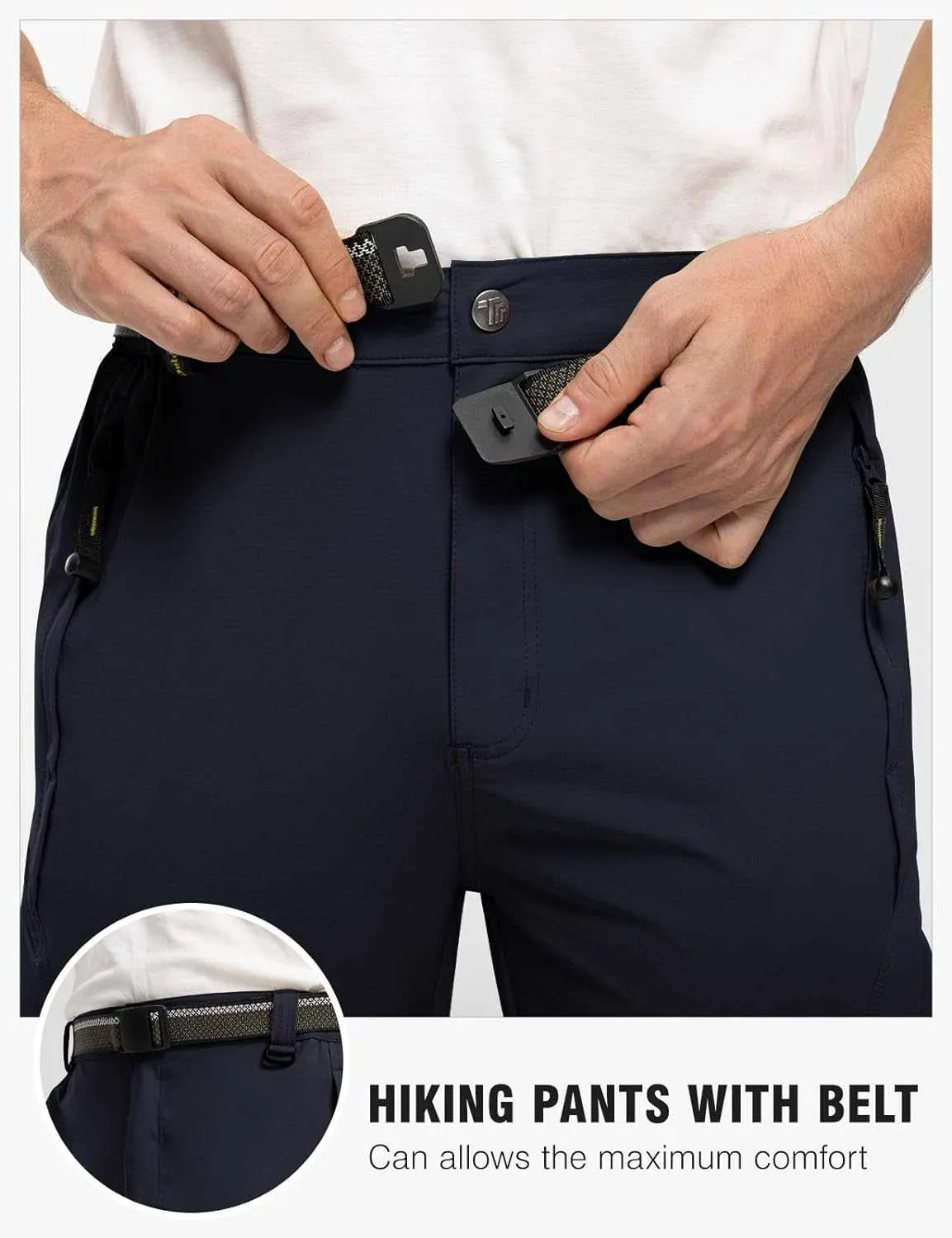 TBMPOY Men's Lightweight Hiking Pants with Belt 5 Zip Pocketsj