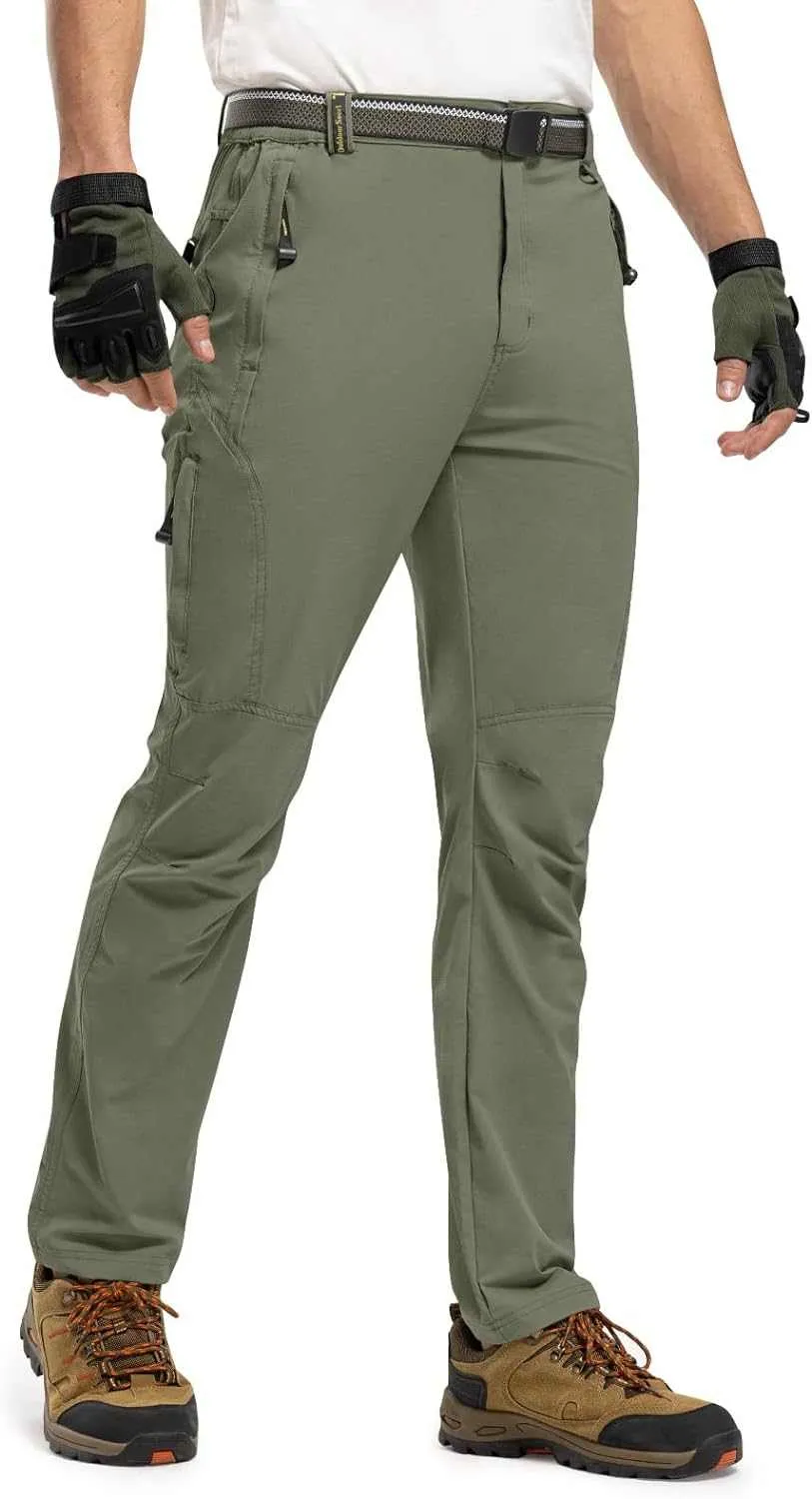 TBMPOY Men's Lightweight Hiking Pants with Belt 5 Zip Pocketsj