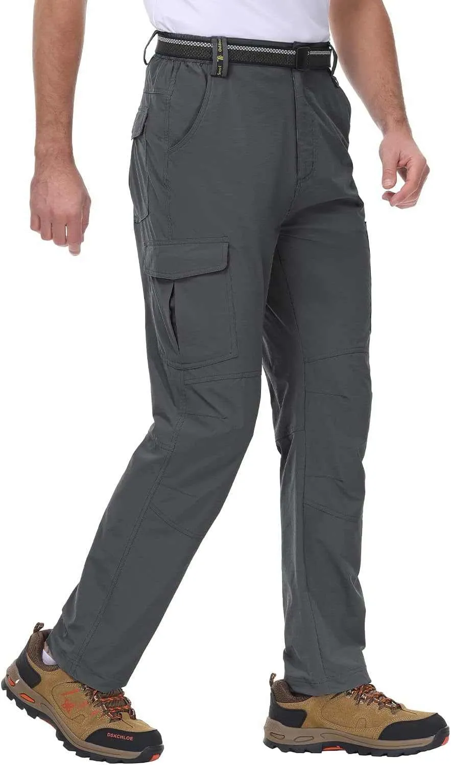 TBMPOY Men's Lightweight Hiking Pants with Belt 5 Zip Pocketsj