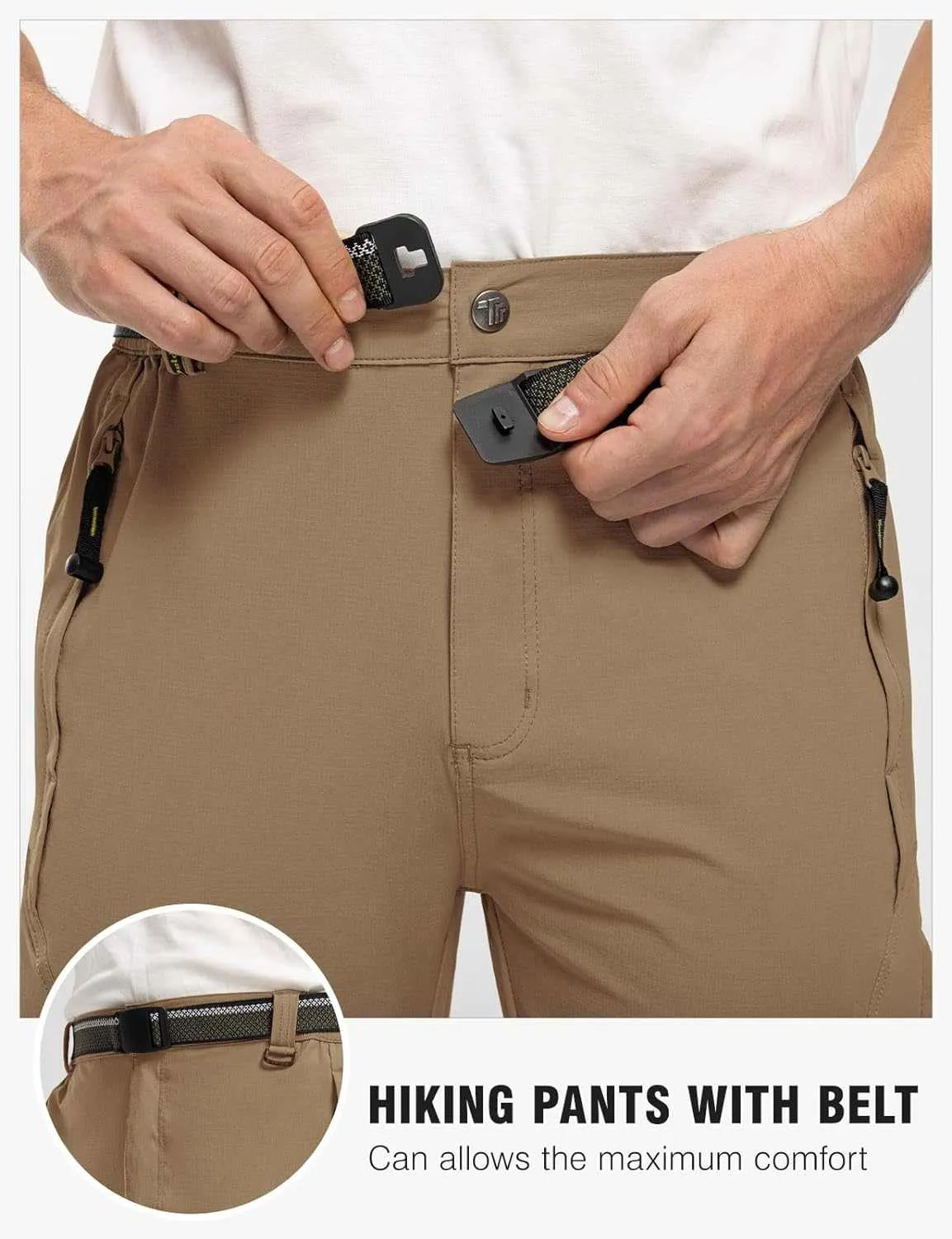 TBMPOY Men's Lightweight Hiking Pants with Belt 5 Zip Pocketsj