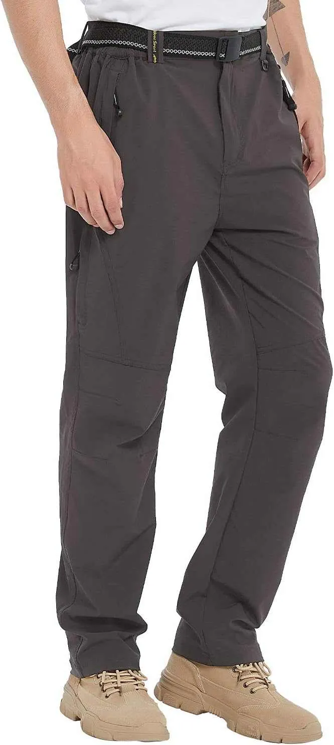 TBMPOY Men's Lightweight Hiking Pants with Belt 5 Zip Pocketsj
