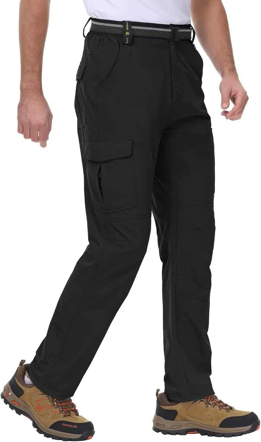 TBMPOY Men's Lightweight Hiking Pants with Belt 5 Zip Pocketsj