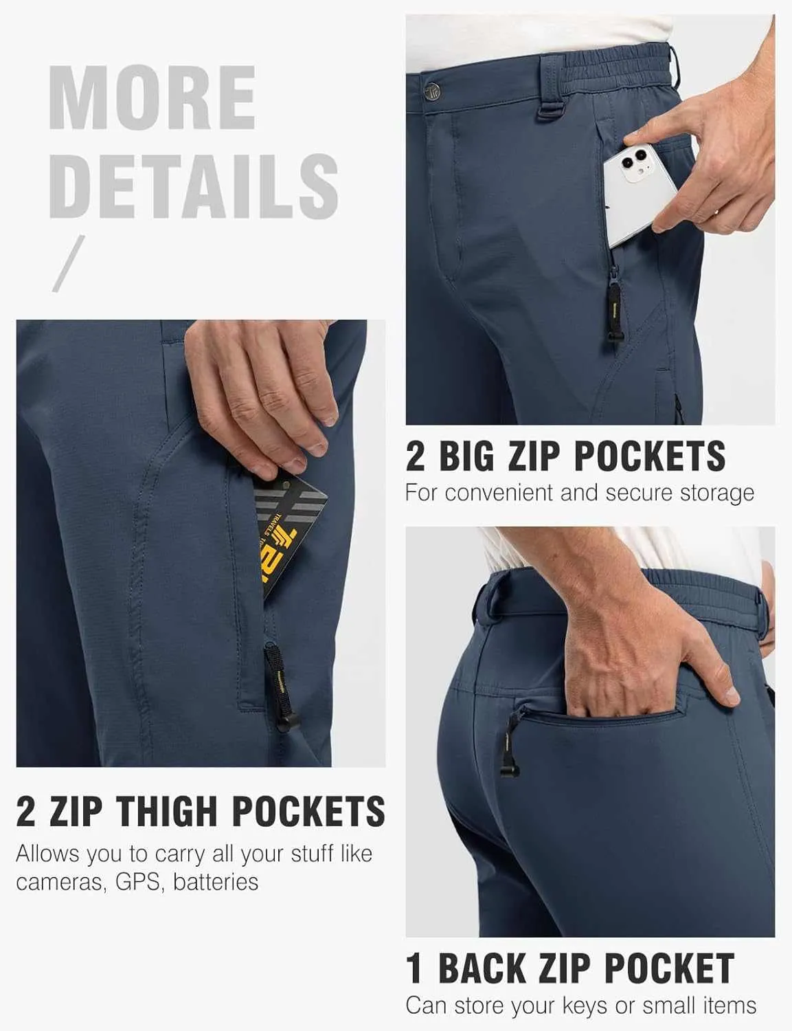 TBMPOY Men's Lightweight Hiking Pants with Belt 5 Zip Pocketsj