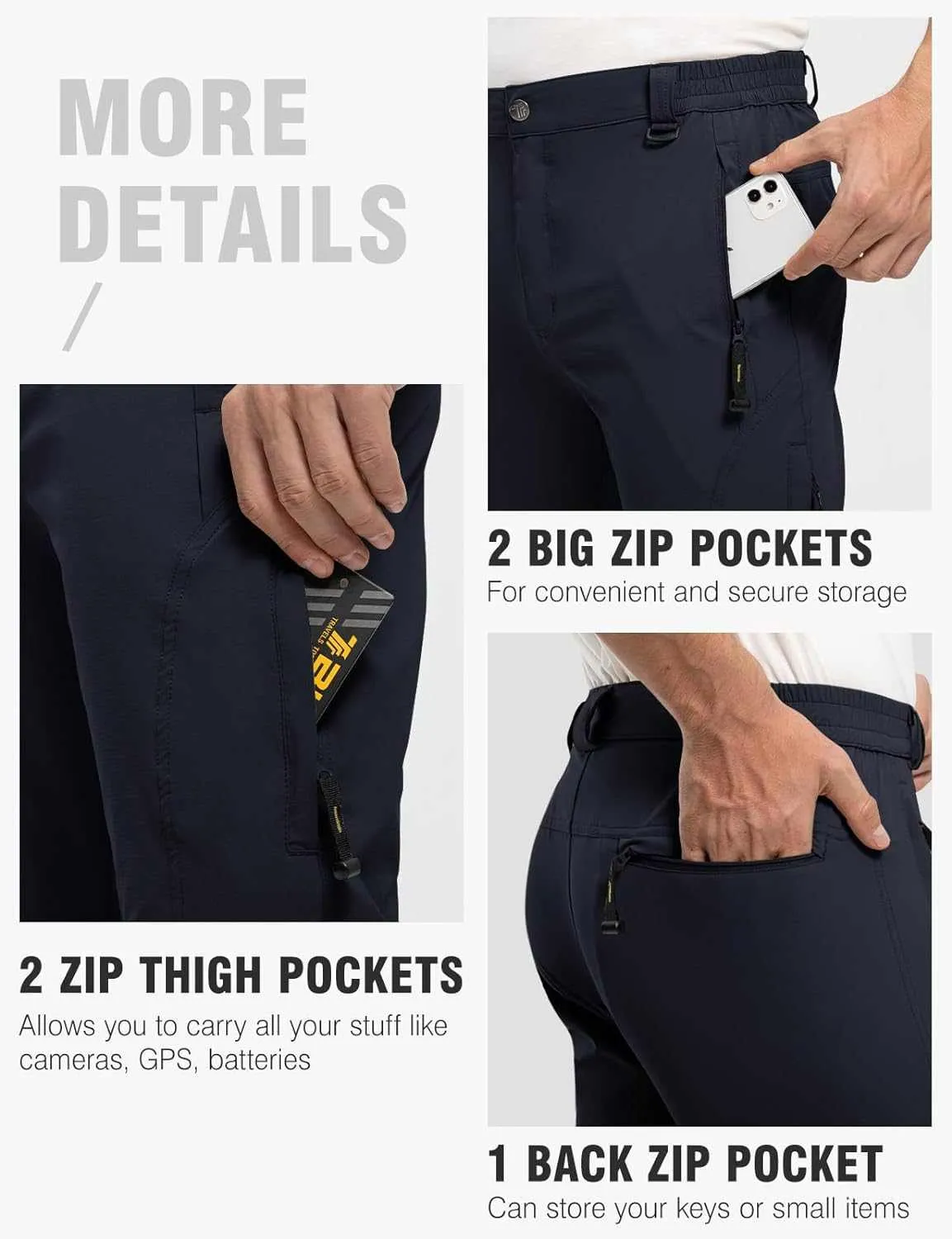 TBMPOY Men's Lightweight Hiking Pants with Belt 5 Zip Pocketsj