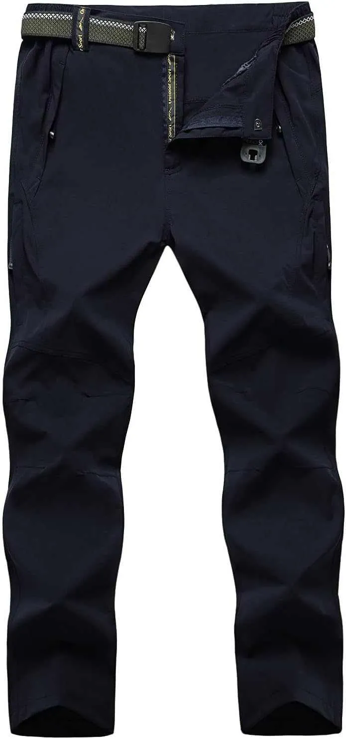 TBMPOY Men's Lightweight Hiking Pants with Belt 5 Zip Pocketsj
