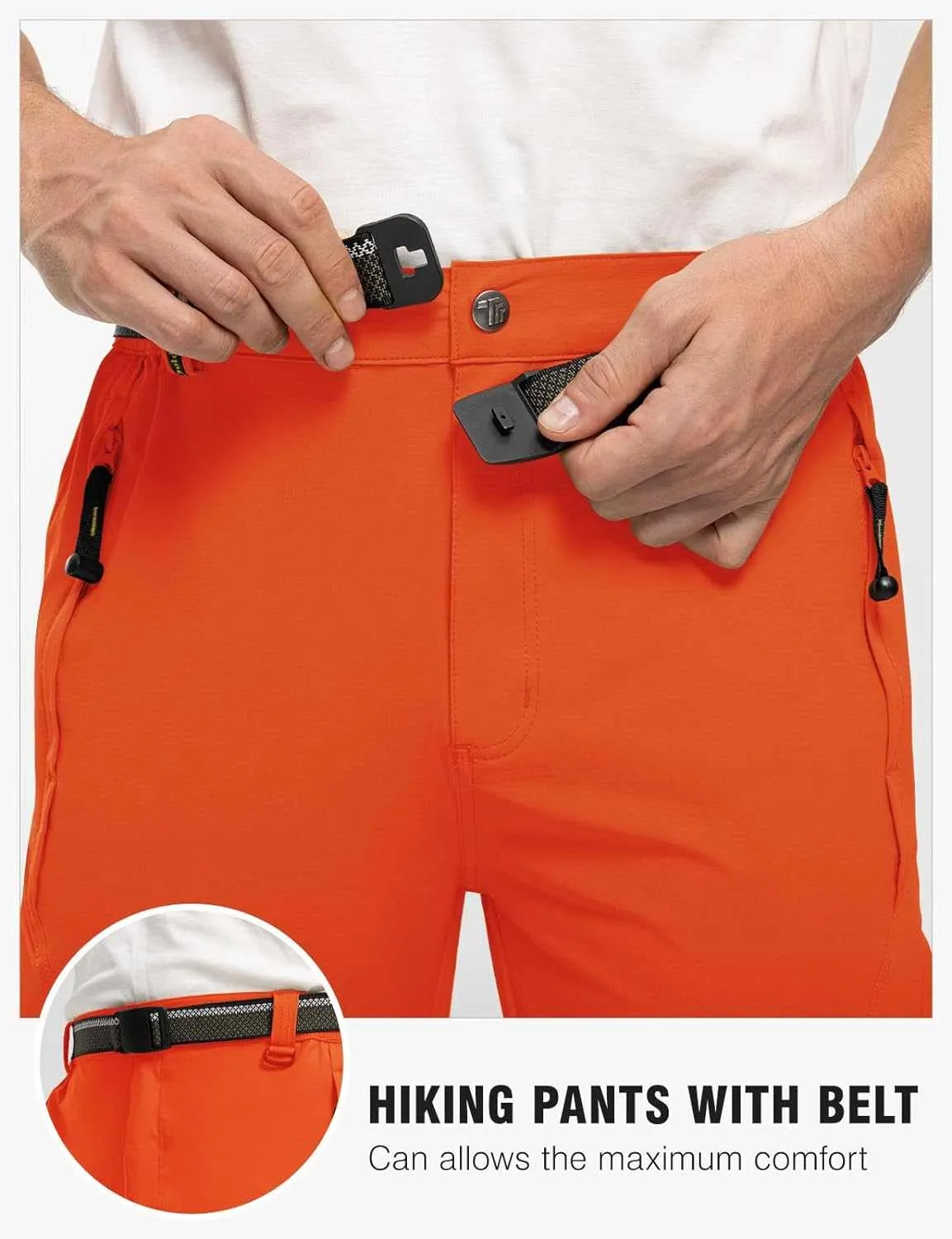 TBMPOY Men's Lightweight Hiking Pants with Belt 5 Zip Pocketsj