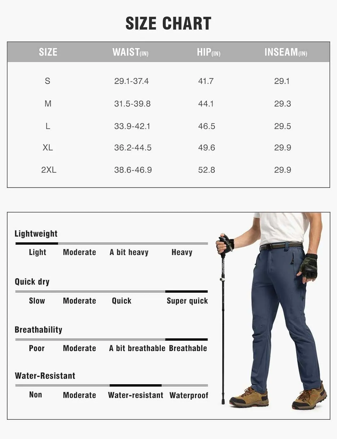 TBMPOY Men's Lightweight Hiking Pants with Belt 5 Zip Pocketsj
