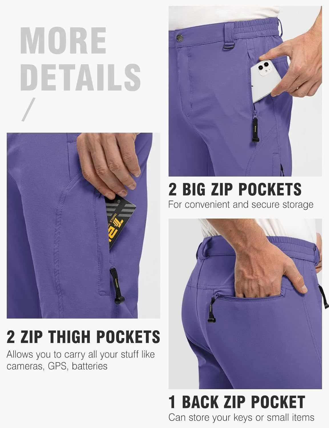 TBMPOY Men's Lightweight Hiking Pants with Belt 5 Zip Pocketsj