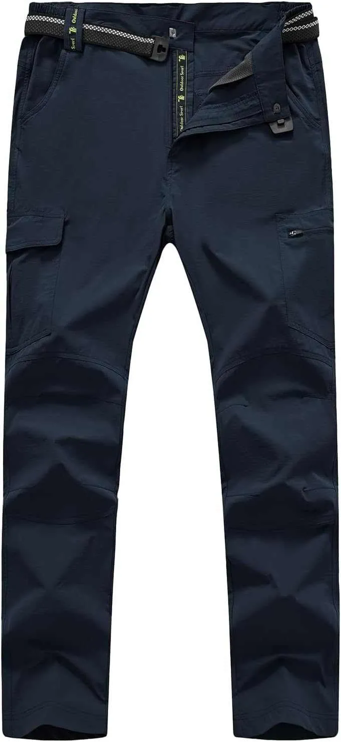 TBMPOY Men's Lightweight Hiking Pants with Belt 5 Zip Pocketsj