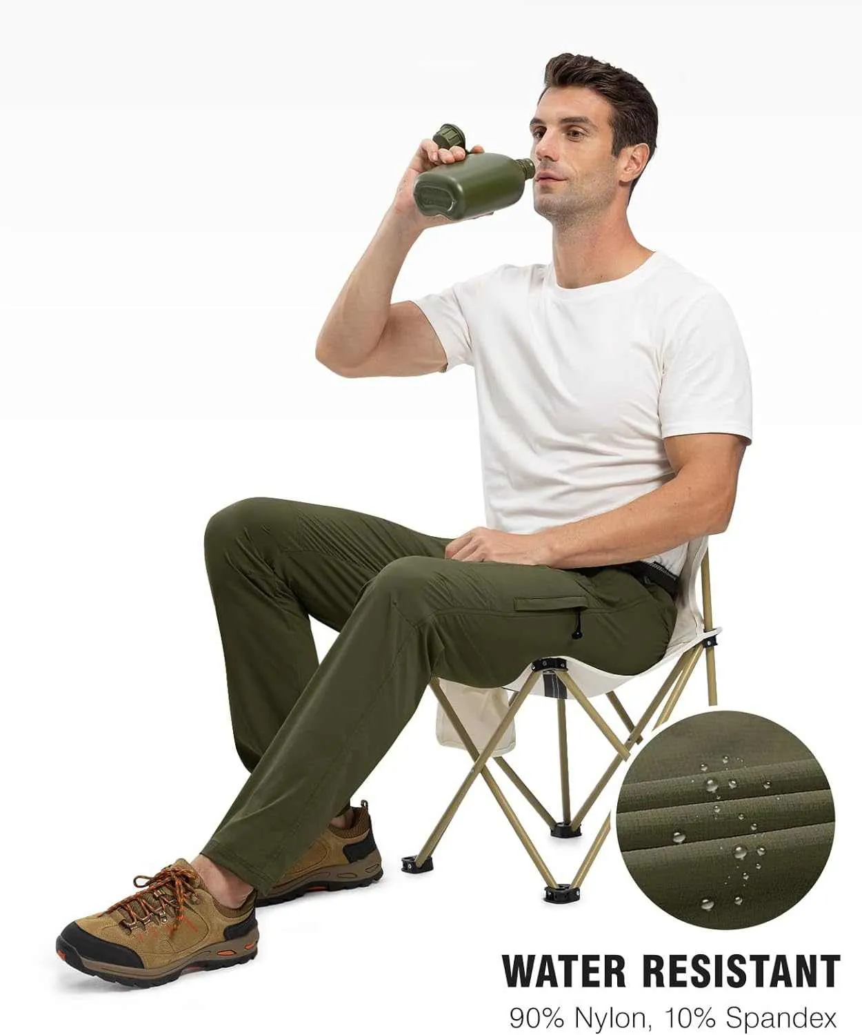 TBMPOY Men's Lightweight Hiking Pants with Belt 5 Zip Pocketsj