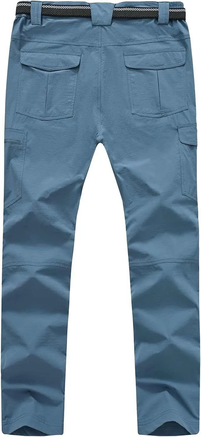 TBMPOY Men's Lightweight Hiking Pants with Belt 5 Zip Pocketsj