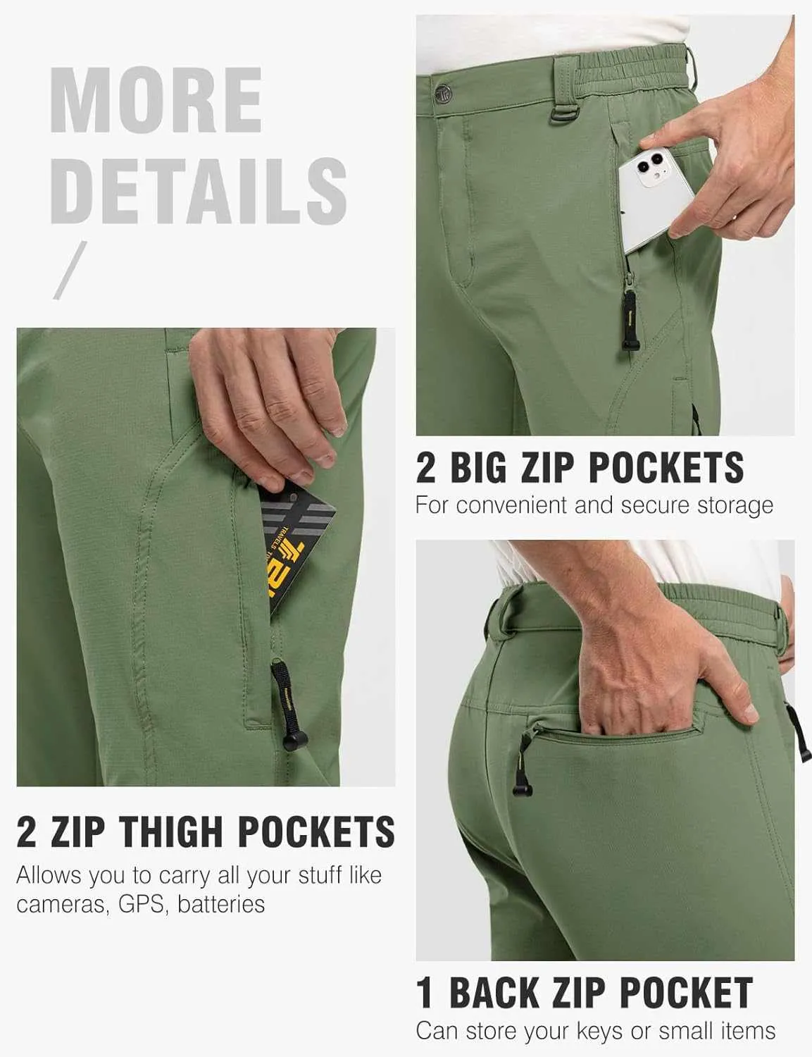 TBMPOY Men's Lightweight Hiking Pants with Belt 5 Zip Pocketsj