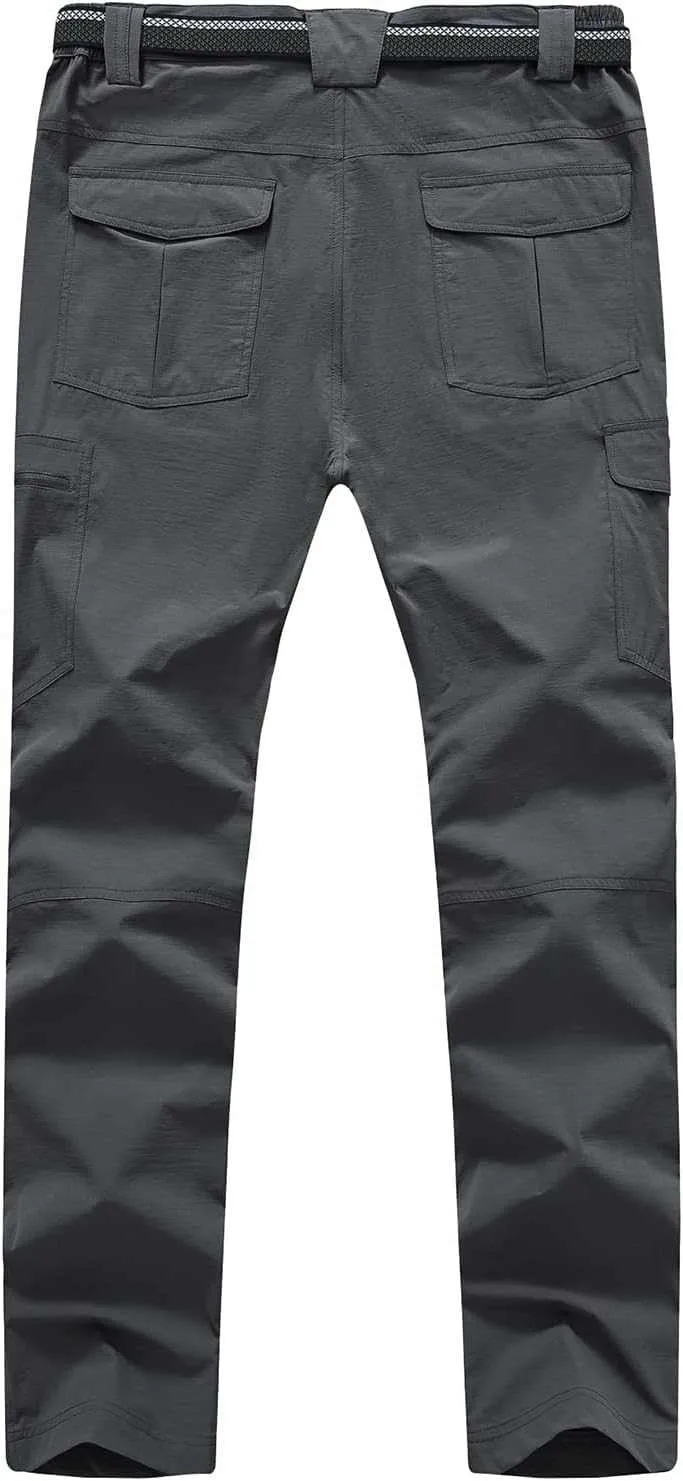 TBMPOY Men's Lightweight Hiking Pants with Belt 5 Zip Pocketsj