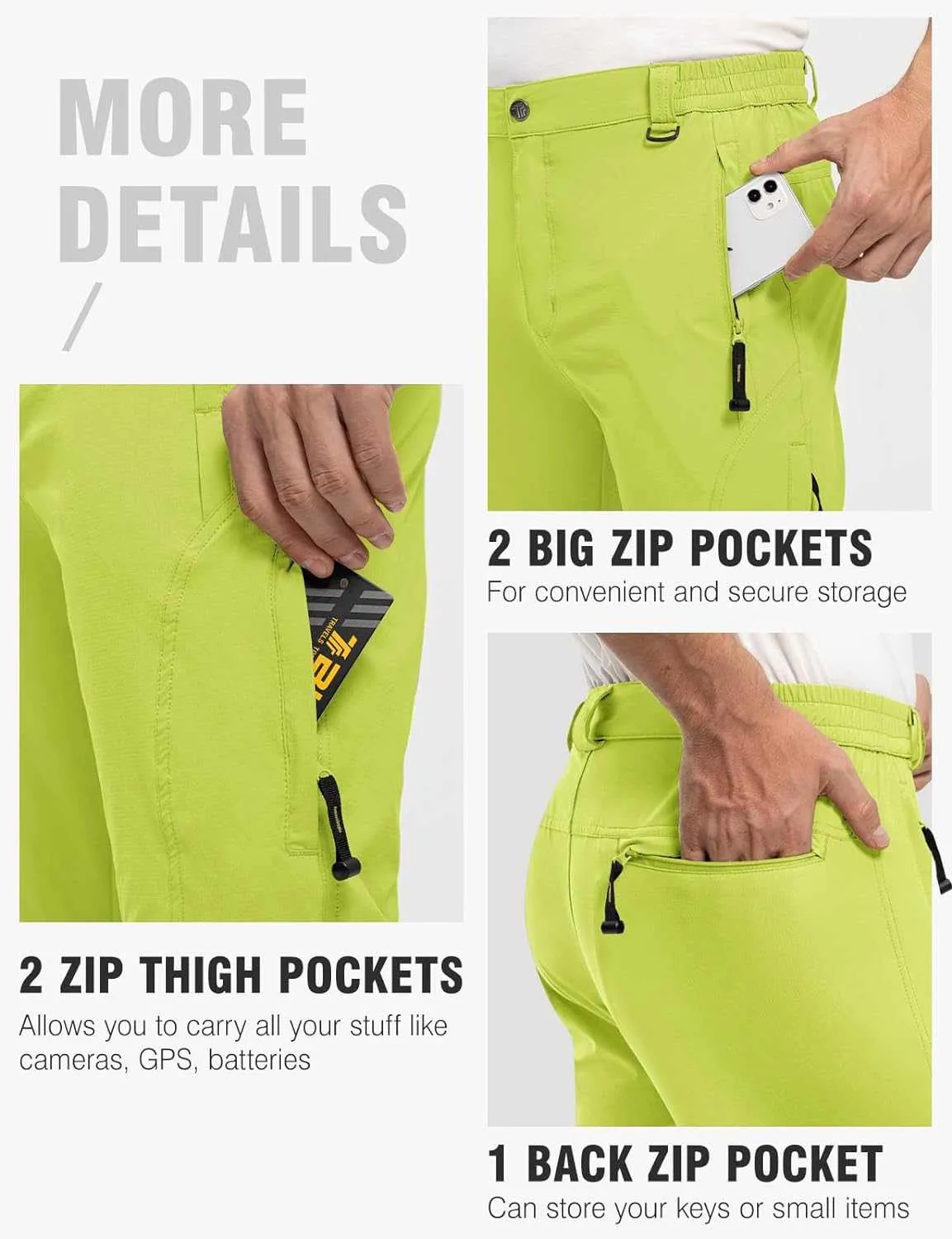 TBMPOY Men's Lightweight Hiking Pants with Belt 5 Zip Pocketsj