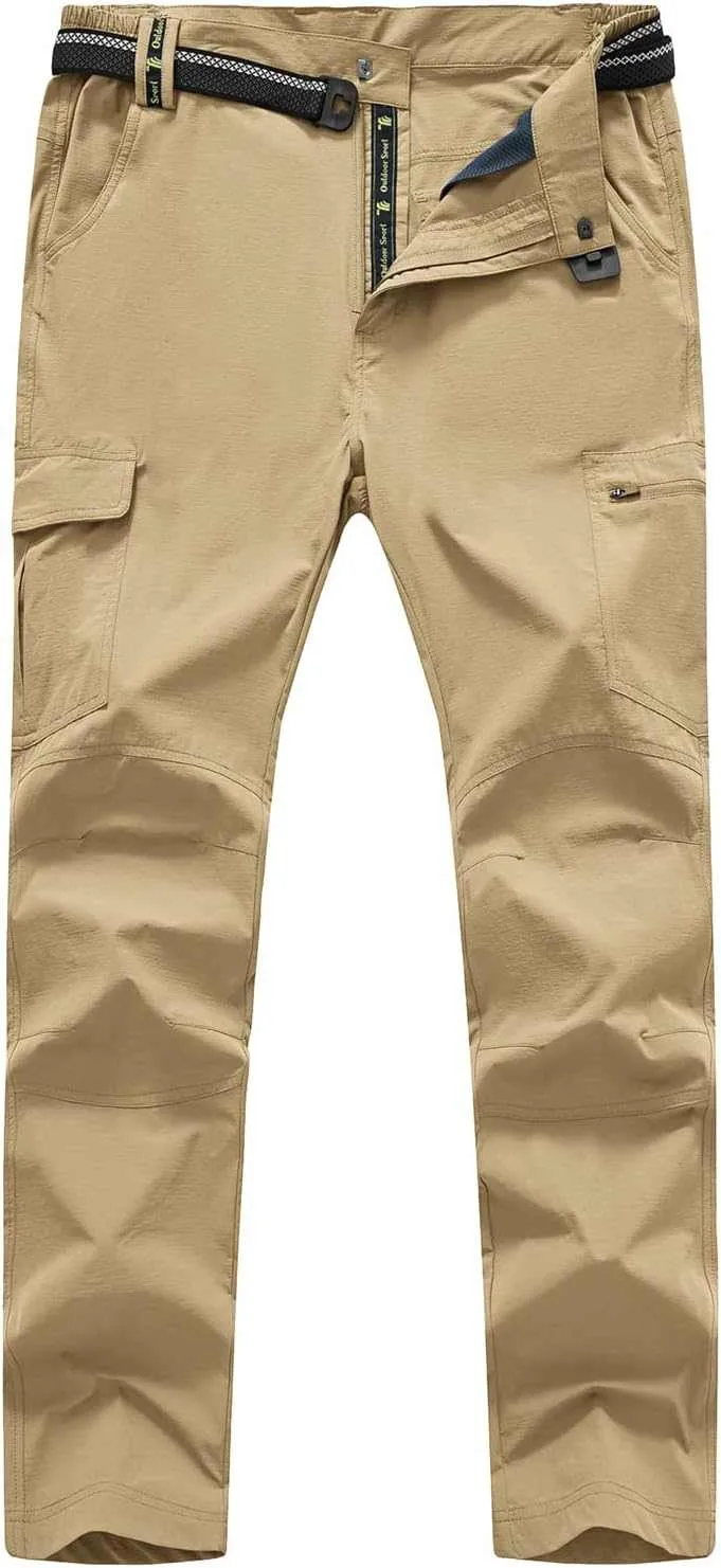 TBMPOY Men's Lightweight Hiking Pants with Belt 5 Zip Pocketsj