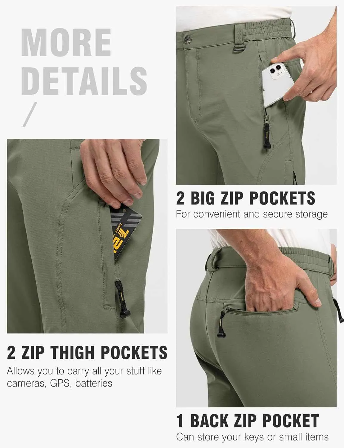 TBMPOY Men's Lightweight Hiking Pants with Belt 5 Zip Pocketsj
