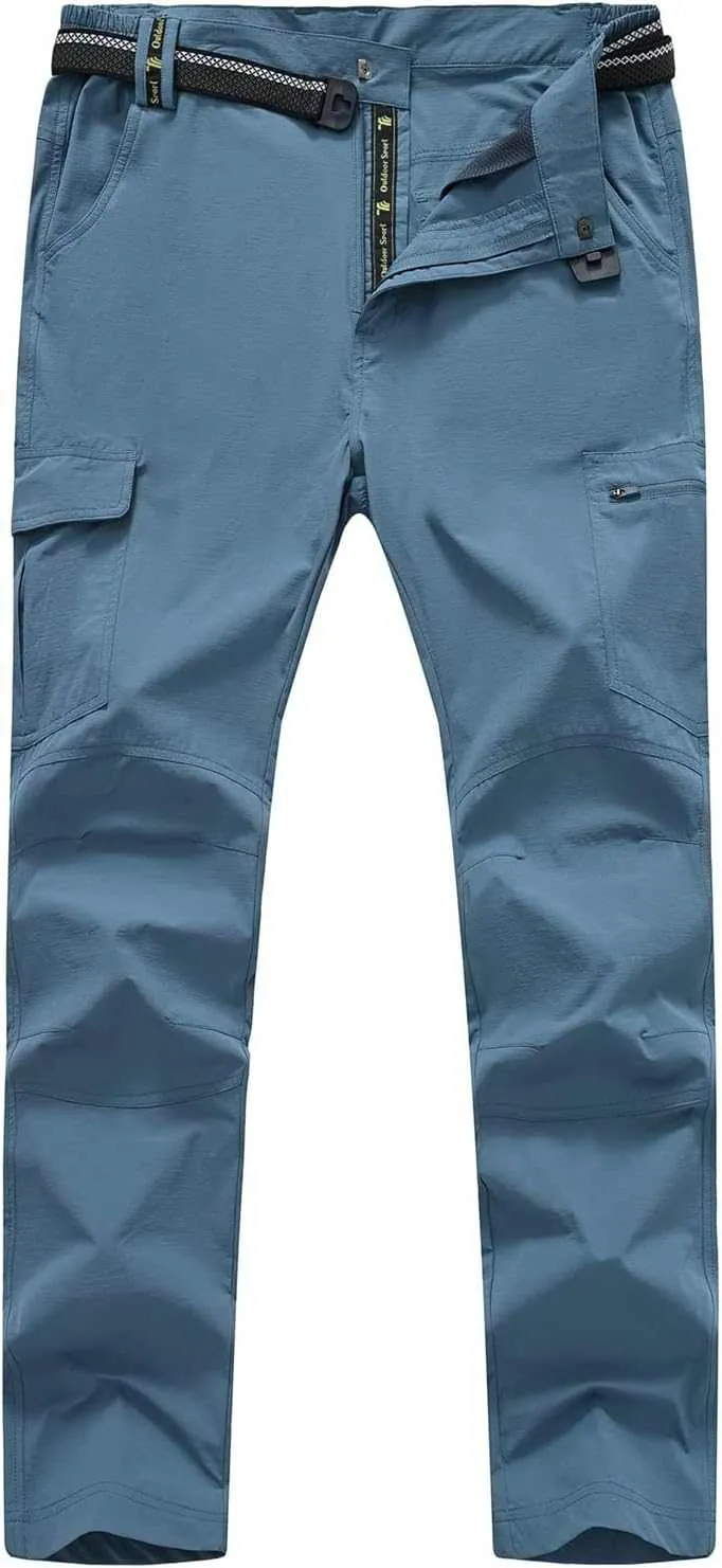 TBMPOY Men's Lightweight Hiking Pants with Belt 5 Zip Pocketsj