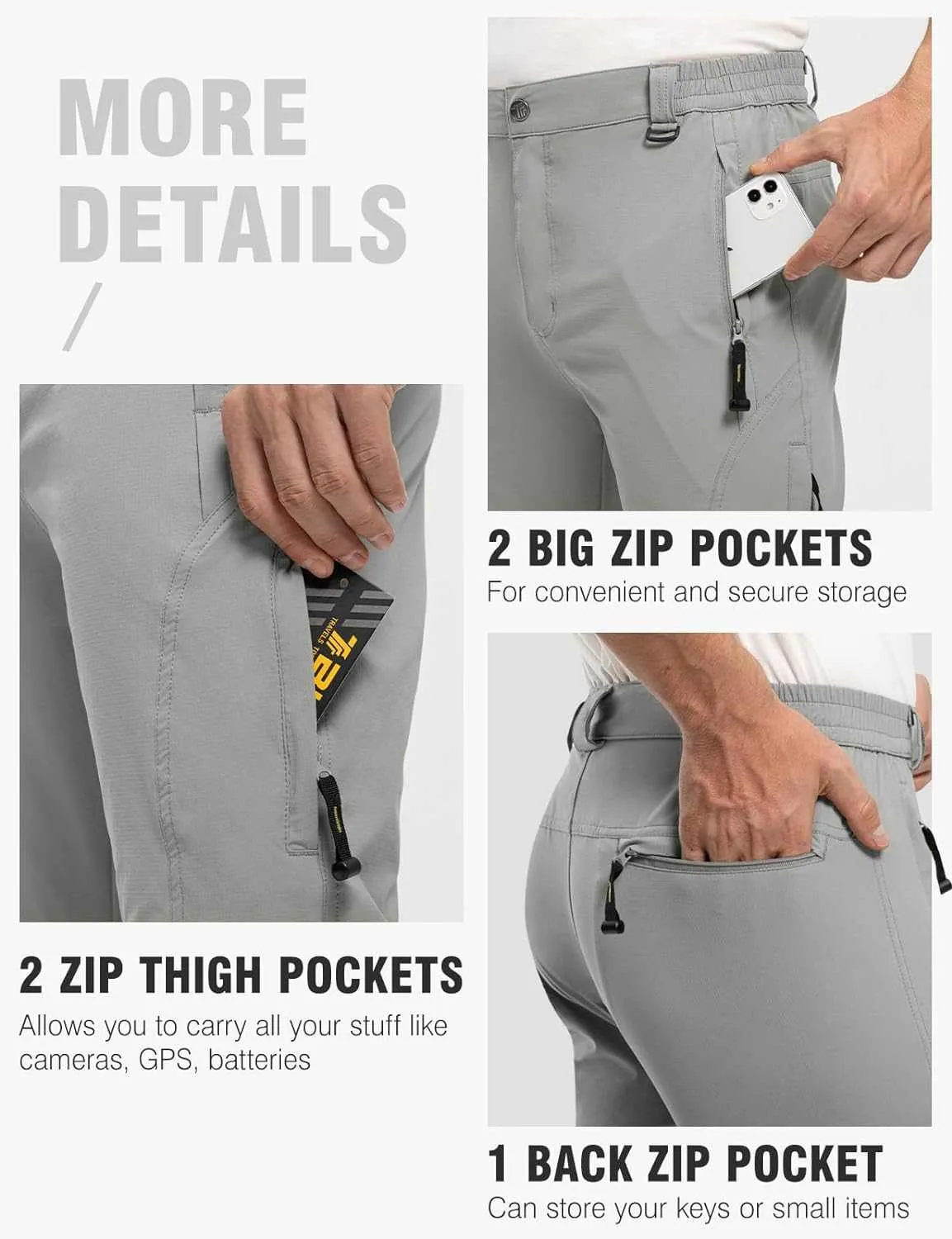 TBMPOY Men's Lightweight Hiking Pants with Belt 5 Zip Pocketsj