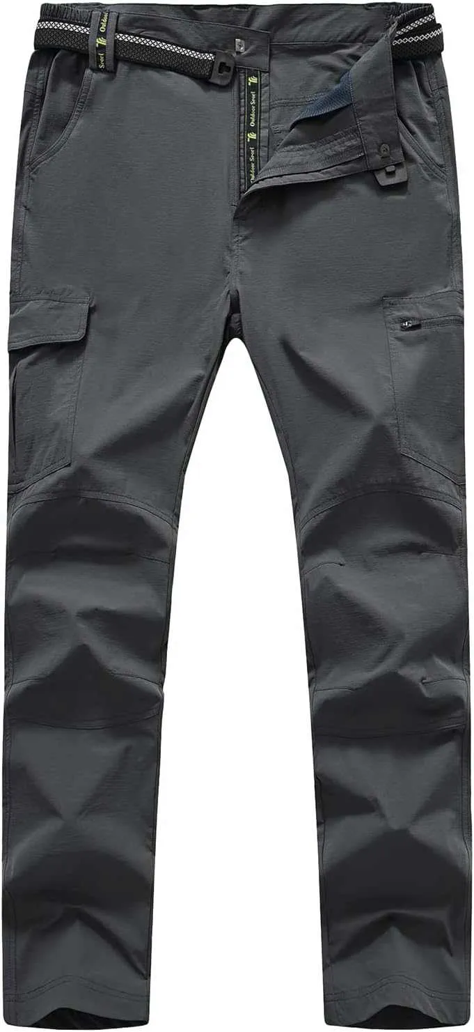 TBMPOY Men's Lightweight Hiking Pants with Belt 5 Zip Pocketsj