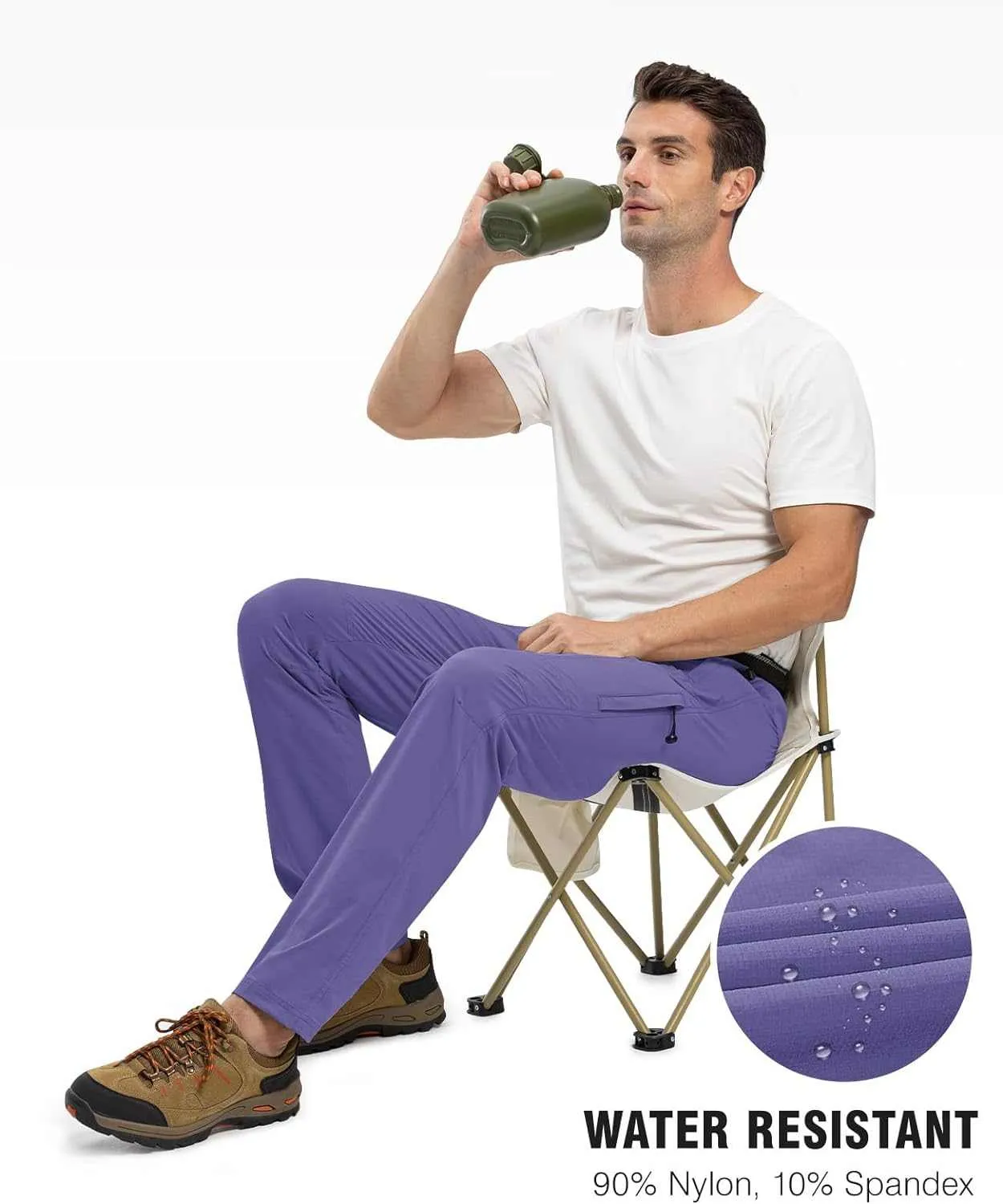 TBMPOY Men's Lightweight Hiking Pants with Belt 5 Zip Pocketsj