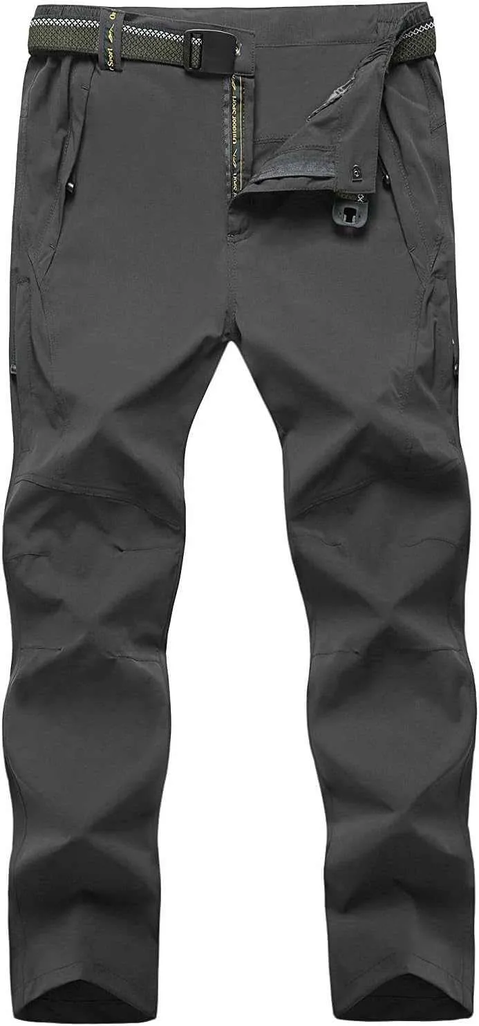 TBMPOY Men's Lightweight Hiking Pants with Belt 5 Zip Pocketsj