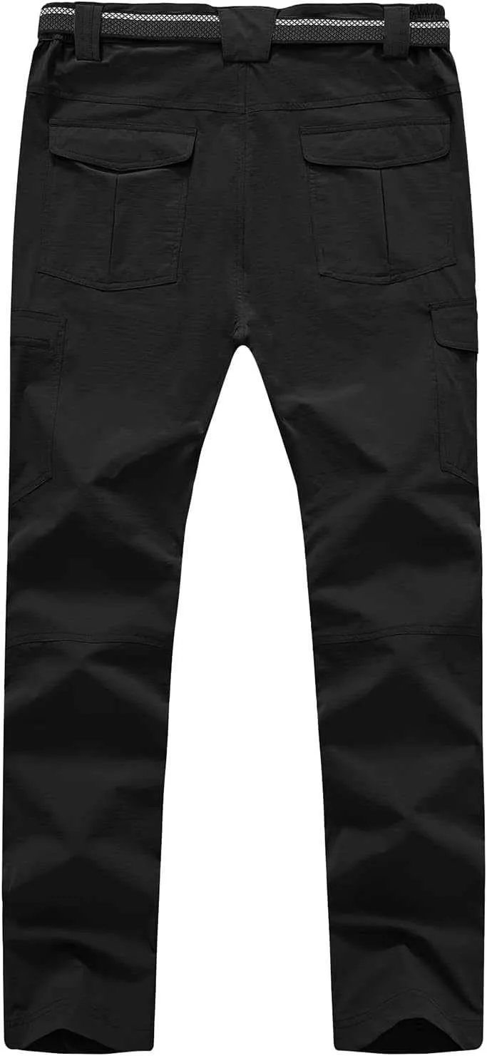 TBMPOY Men's Lightweight Hiking Pants with Belt 5 Zip Pocketsj