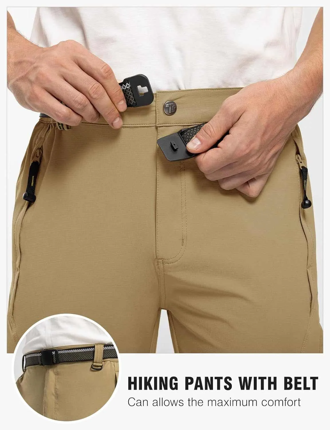 TBMPOY Men's Lightweight Hiking Pants with Belt 5 Zip Pocketsj