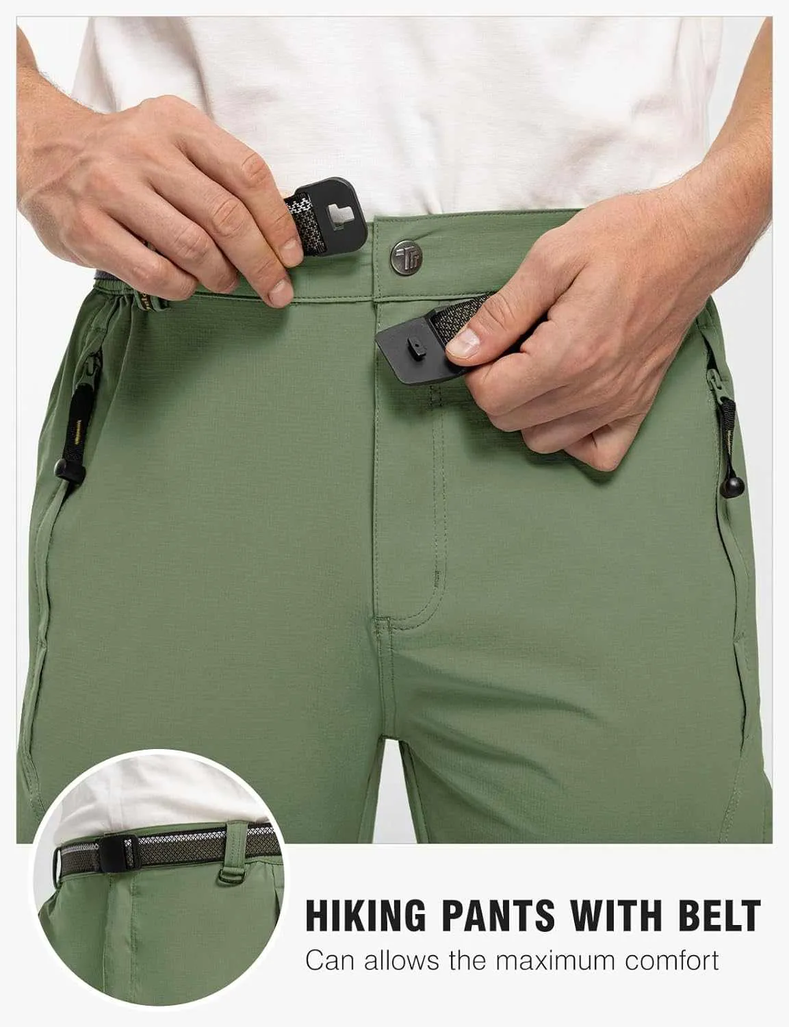 TBMPOY Men's Lightweight Hiking Pants with Belt 5 Zip Pocketsj