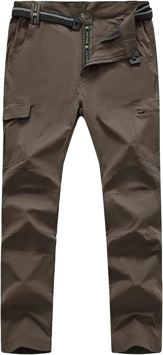 TBMPOY Men's Lightweight Hiking Pants with Belt 5 Zip Pocketsj