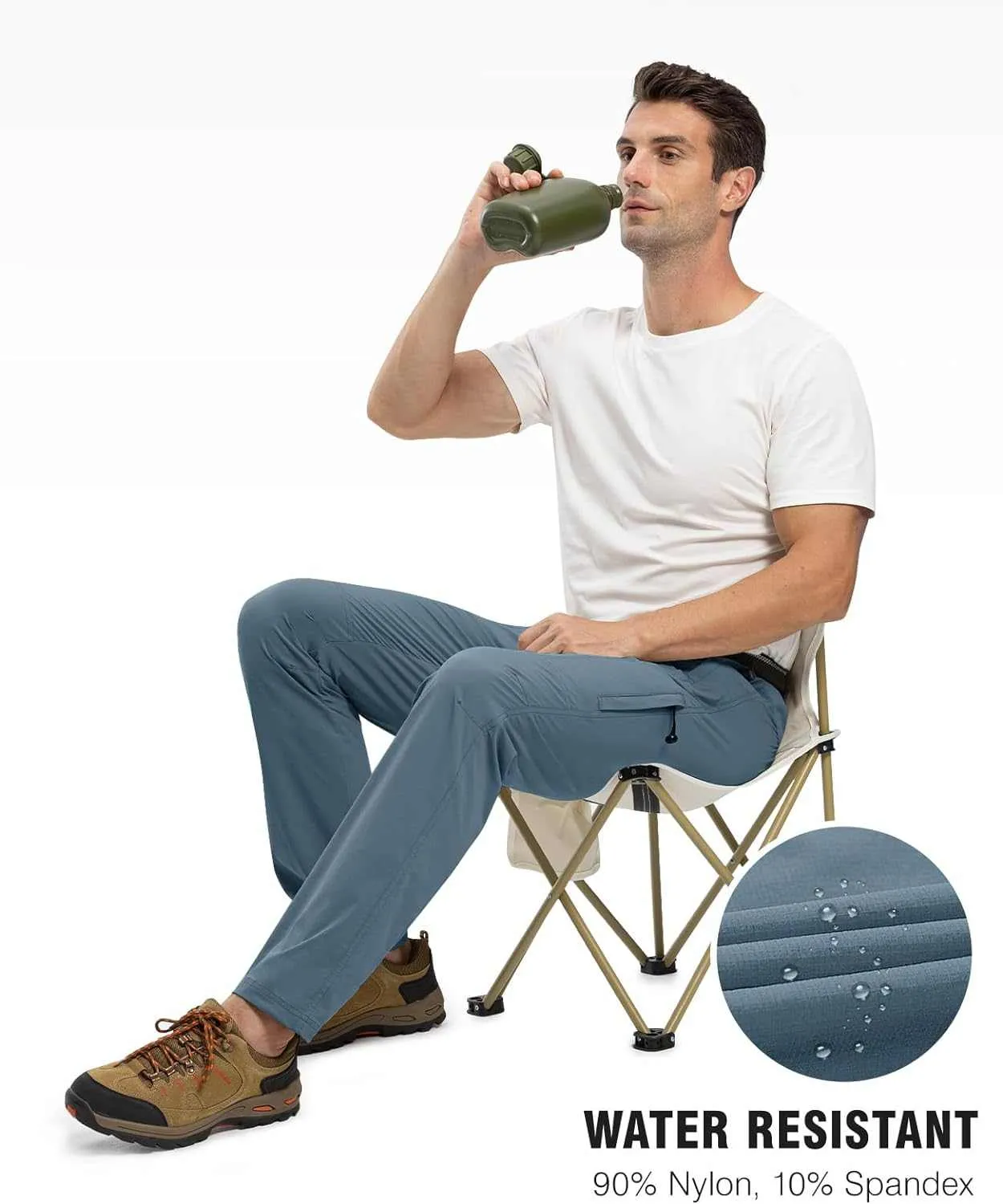 TBMPOY Men's Lightweight Hiking Pants with Belt 5 Zip Pocketsj