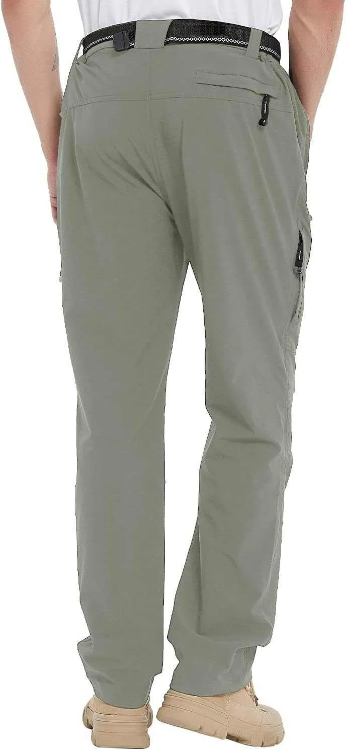 TBMPOY Men's Lightweight Hiking Pants with Belt 5 Zip Pocketsj