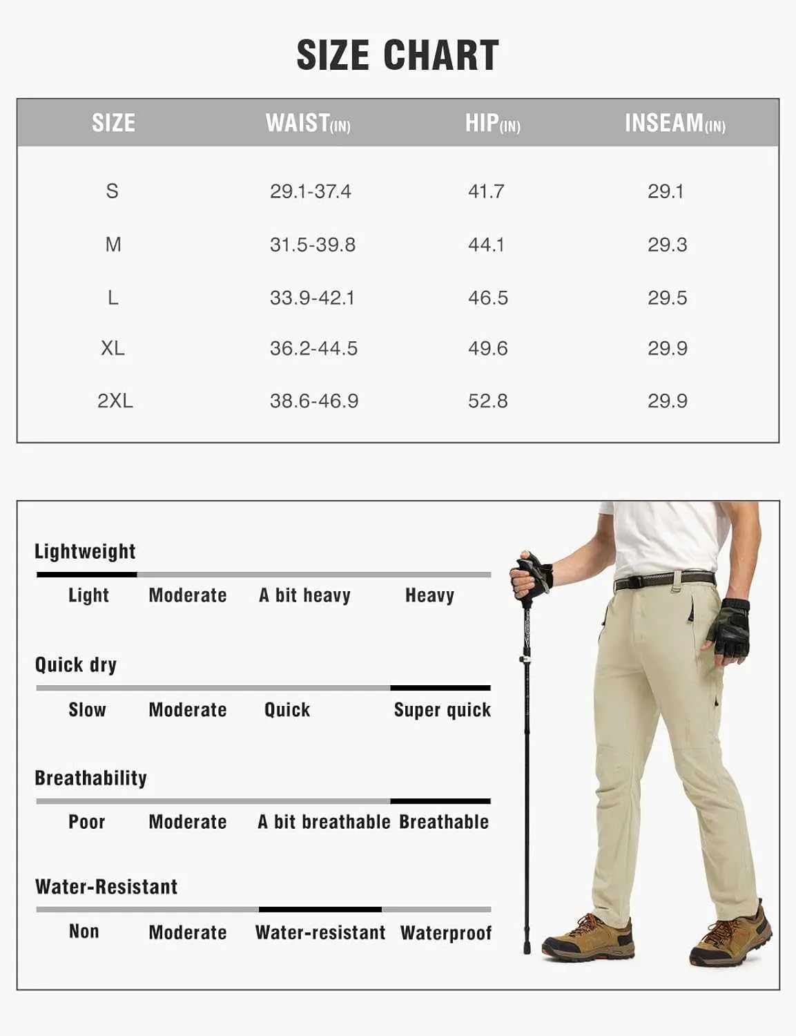 TBMPOY Men's Lightweight Hiking Pants with Belt 5 Zip Pocketsj