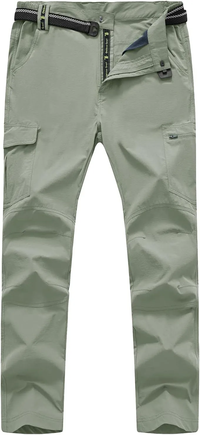TBMPOY Men's Lightweight Hiking Pants with Belt 5 Zip Pocketsj