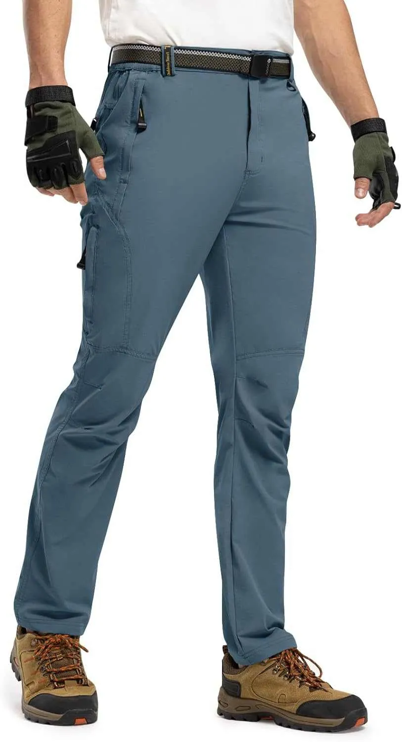TBMPOY Men's Lightweight Hiking Pants with Belt 5 Zip Pocketsj