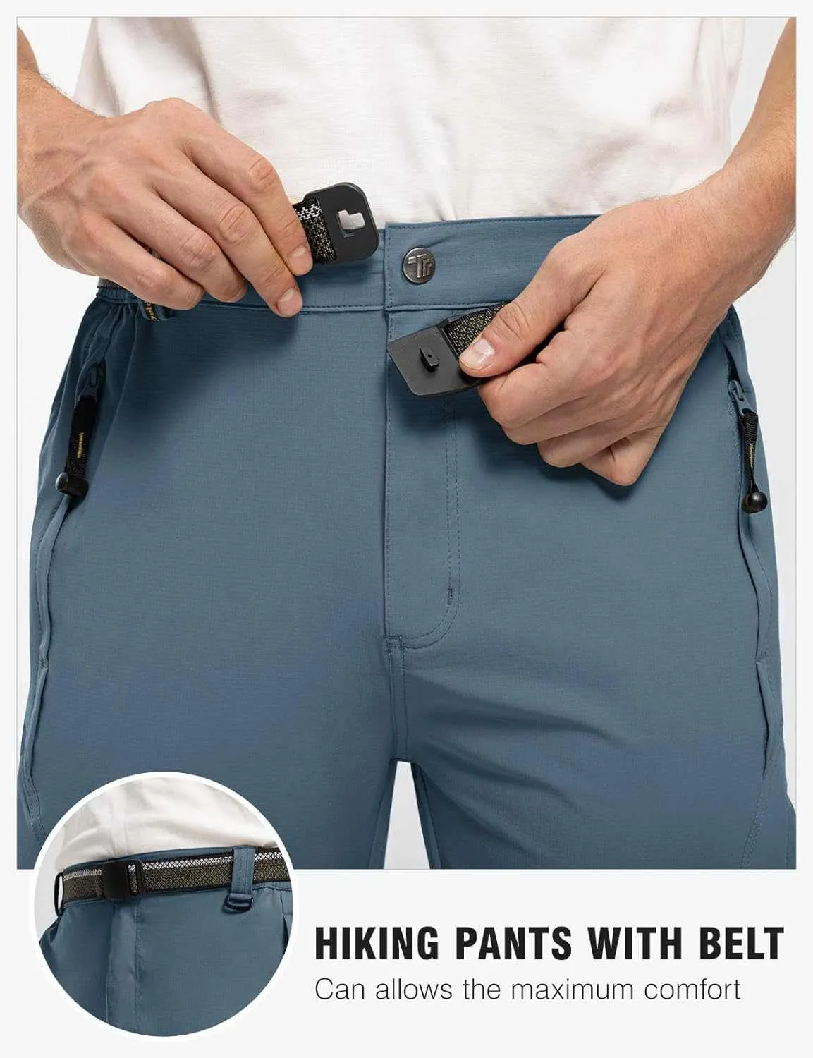 TBMPOY Men's Lightweight Hiking Pants with Belt 5 Zip Pocketsj