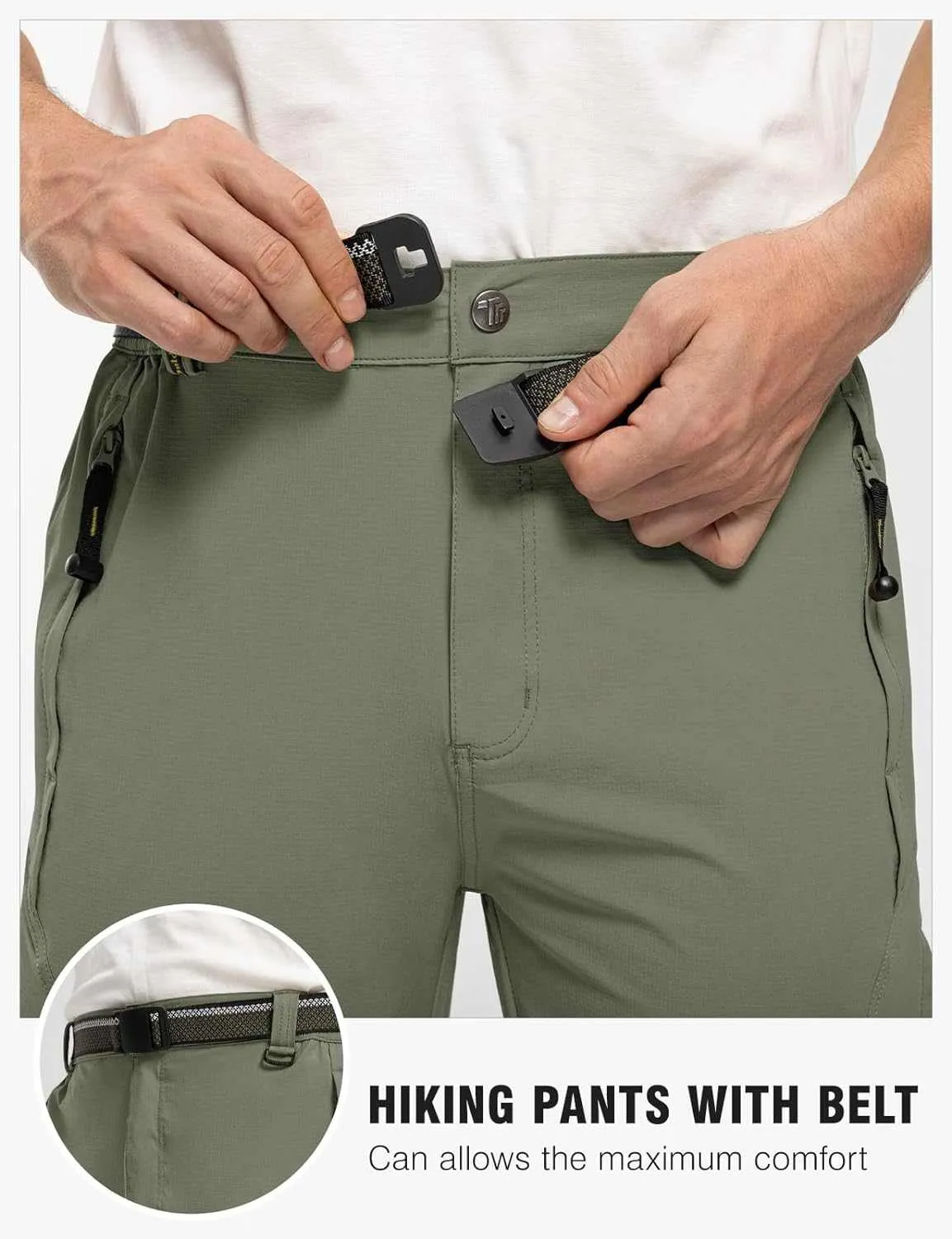 TBMPOY Men's Lightweight Hiking Pants with Belt 5 Zip Pocketsj