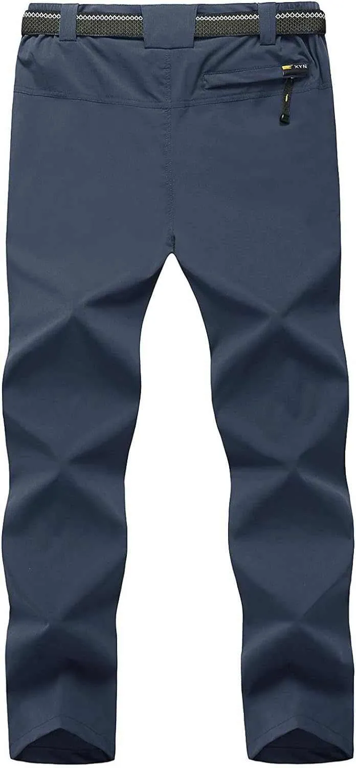 TBMPOY Men's Lightweight Hiking Pants with Belt 5 Zip Pocketsj