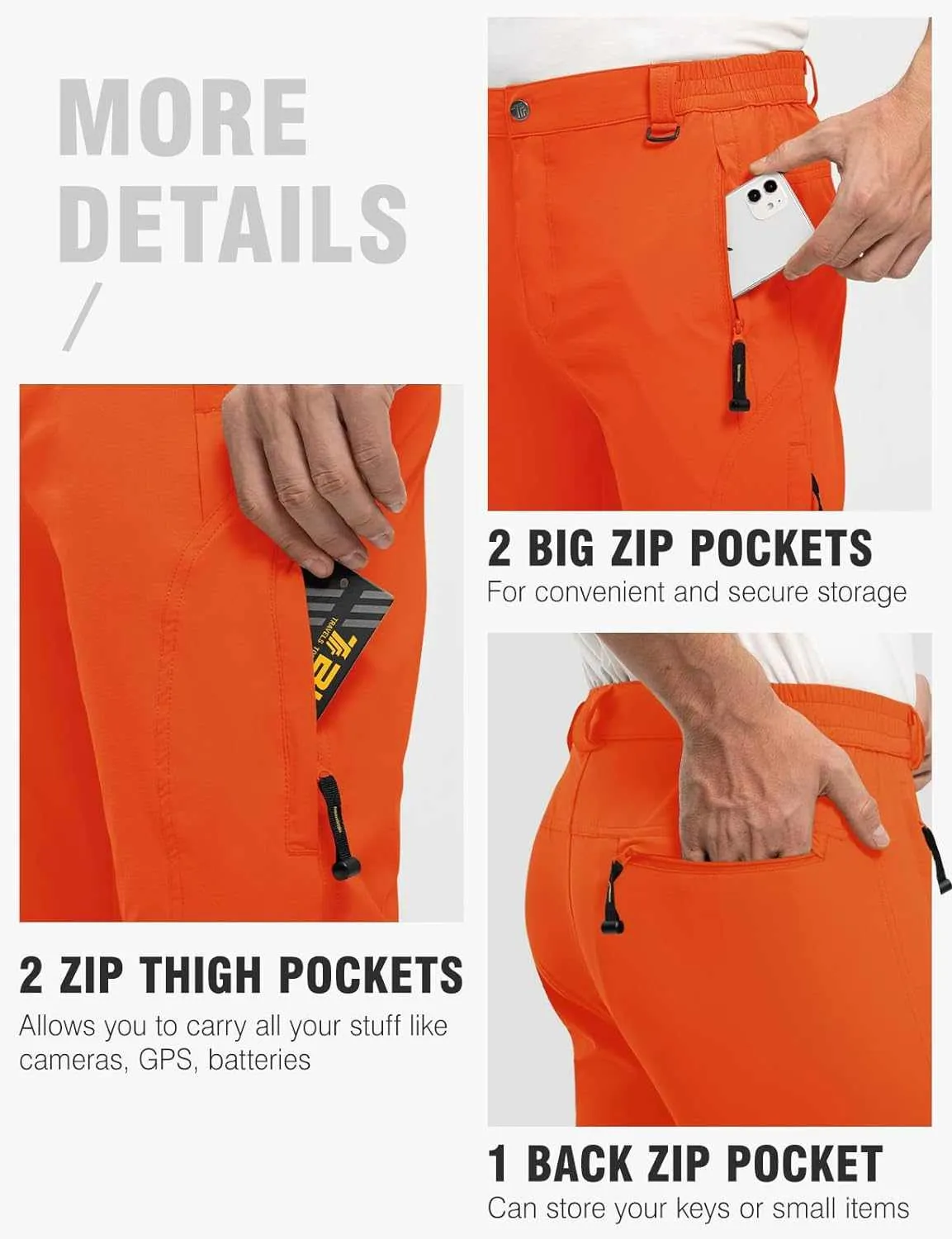 TBMPOY Men's Lightweight Hiking Pants with Belt 5 Zip Pocketsj