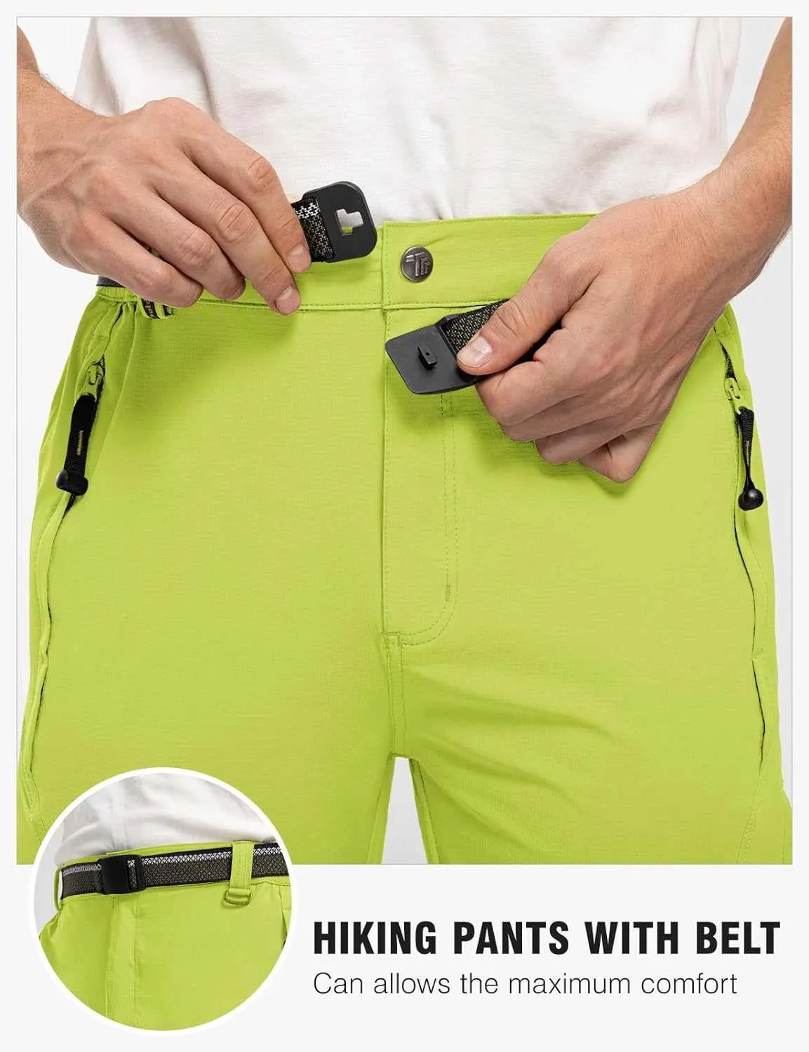 TBMPOY Men's Lightweight Hiking Pants with Belt 5 Zip Pocketsj