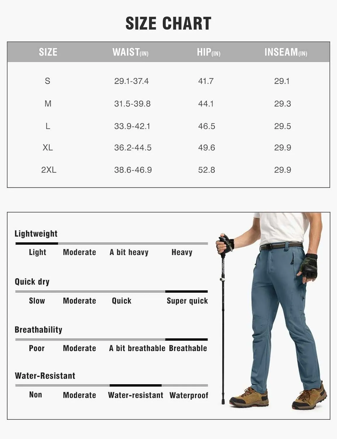 TBMPOY Men's Lightweight Hiking Pants with Belt 5 Zip Pocketsj