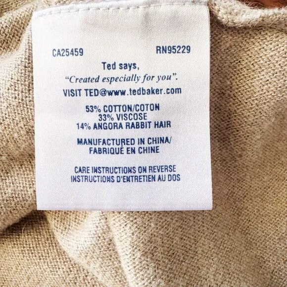 Ted Baker Angora Blend Sweater Beige Boxy Oversized Lagenlook Soft Flowy Sz Sm