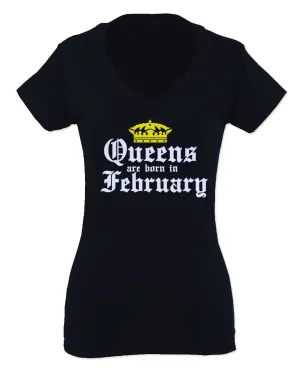 The Best Birthday Gift Queens are Born in February For Women V neck fitted T Shirt