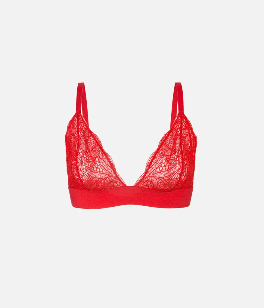 The Long-Lined Lace Bralette: Tomato Red